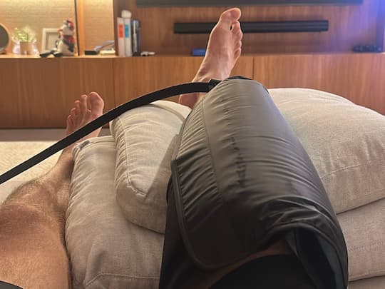 Game Ready ice machine providing cold compression therapy for ACL surgery recovery